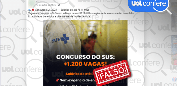 São falsos posts de concurso do SUS com salário de até R$ 11 mil